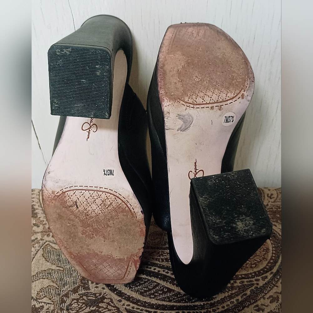 Jessica Simpson Denima Black Leather Platform Slip-On Mules Women's Size 7M - Picture 9 of 12